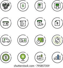 line vector icon set - big cash vector, safe, atm, receipt, account statement, encashment car, check, wallet time, dollar, money tree, growth, chart