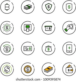 line vector icon set - bitcoin vector, dollar, safe, sun, atm, receipt, cash pay, money back, check, purse, mobile payment, finance management