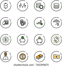line vector icon set - bitcoin vector, monero, coin, insurance, dollar sun, piggy bank, money