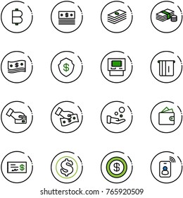 line vector icon set - bitcoin vector, dollar, cash, safe, atm, card pay, wallet, check, identity