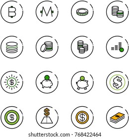 line vector icon set - bitcoin vector, monero, coin, dollar sun, piggy bank