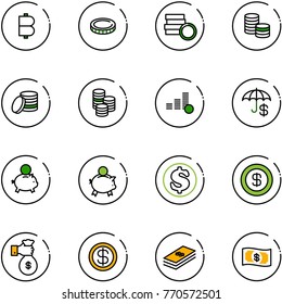 line vector icon set - bitcoin vector, coin, insurance, piggy bank, dollar, rich, money