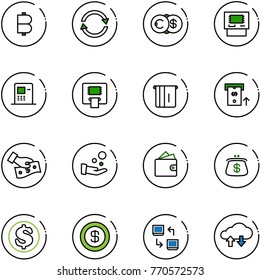 line vector icon set - bitcoin vector, exchange, euro dollar, atm, cash pay, wallet, purse, data, cloud