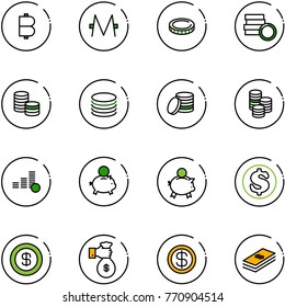 line vector icon set - bitcoin vector, monero, coin, piggy bank, dollar, rich