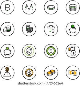 line vector icon set - bitcoin vector, monero, coin, insurance, piggy bank, dollar, rich, money