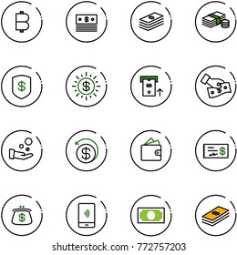 line vector icon set - bitcoin vector, dollar, cash, safe, sun, atm, pay, money back, wallet, check, purse, mobile payment