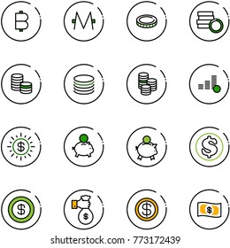 line vector icon set - bitcoin vector, monero, coin, dollar sun, piggy bank, rich, money