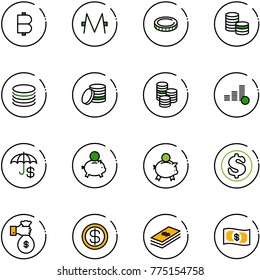 line vector icon set - bitcoin vector, monero, coin, insurance, piggy bank, dollar, rich, money