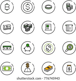 line vector icon set - bitcoin vector, dollar coin, cash, big, atm, piggy bank, search money, bag