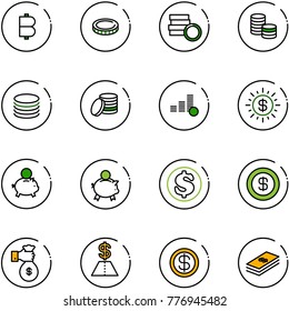 line vector icon set - bitcoin vector, coin, dollar sun, piggy bank, rich