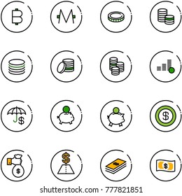 line vector icon set - bitcoin vector, monero, coin, insurance, piggy bank, dollar, rich, money