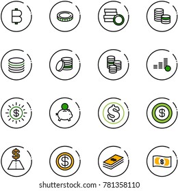 line vector icon set - bitcoin vector, coin, dollar sun, piggy bank, money