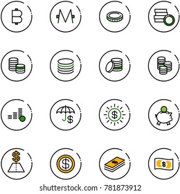 line vector icon set - bitcoin vector, monero, coin, insurance, dollar sun, piggy bank, money
