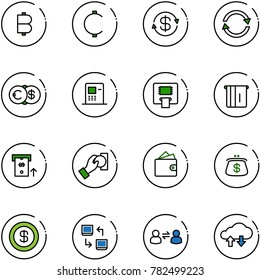 line vector icon set - bitcoin vector, cent, dollar exchange, euro, atm, cash pay, wallet, purse, data, information, cloud
