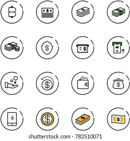 line vector icon set - bitcoin vector, dollar, cash, safe, receipt, atm, pay, money back, wallet, purse, mobile payment