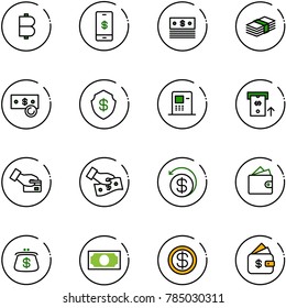 line vector icon set - bitcoin vector, mobile payment, dollar, cash, safe, atm, card pay, money back, wallet, purse, finance management