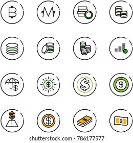 line vector icon set - bitcoin vector, monero, coin, insurance, dollar sun, money