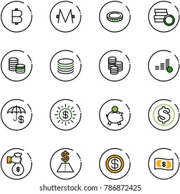 line vector icon set - bitcoin vector, monero, coin, insurance, dollar sun, piggy bank, rich, money