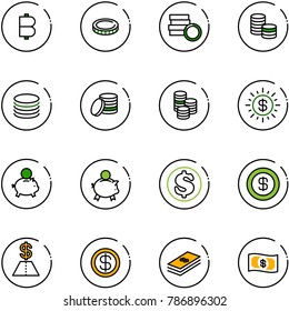 line vector icon set - bitcoin vector, coin, dollar sun, piggy bank, money