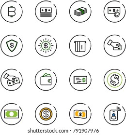 line vector icon set - bitcoin vector, dollar, cash, safe, sun, atm, card pay, wallet, check, money, identity