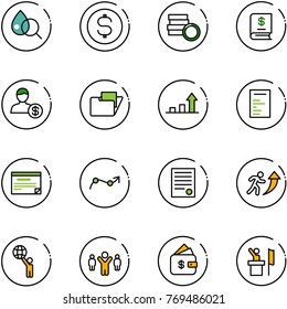 line vector icon set - blood test vector, dollar coin, annual report, account, folder, growth arrow, document, schedule, chart point, agreement, career, world, team leader, finance management