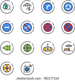 line vector icon set - blood test vector, insurance, only right road sign, circle, end minimal speed limit, no stop, parking, fast backward, target, dollar growth, inflatable pool, parasol