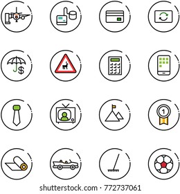 line vector icon set - boarding passengers vector, tonometer, credit card, exchange, insurance, wild animals road sign, calculator, mobile, tie, tv news, mountain, gold medal, mat, cabrio, rake