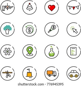 line vector icon set - boarding passengers vector, christmas tree, heart, flag garland, broccoli, money back, torch, cursor, gear, map pin, round flask, document, opening, sand castle, truck toy