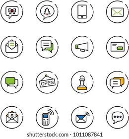 line vector icon set - bow message vector, merry christmas, phone, mail, opened, chat, loudspeaker, envelope, dialog, open, pawn, dollar, mobile, wireless