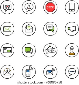 line vector icon set - bow message vector, merry christmas, stop road sign, phone, mail, opened, chat, loudspeaker, envelope, dialog, open, pawn, dollar, mobile, wireless