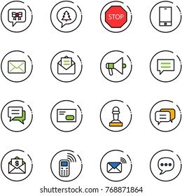 line vector icon set - bow message vector, merry christmas, stop road sign, phone, mail, opened, loudspeaker, chat, envelope, pawn, dialog, dollar, mobile, wireless