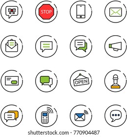 line vector icon set - bow message vector, stop road sign, phone, mail, opened, chat, loudspeaker, envelope, dialog, open, pawn, mobile, wireless