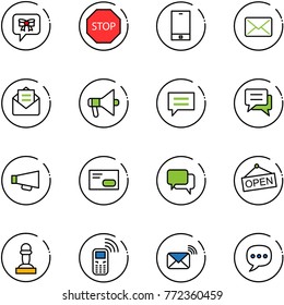 line vector icon set - bow message vector, stop road sign, phone, mail, opened, loudspeaker, chat, envelope, dialog, open, pawn, mobile, wireless
