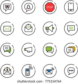 line vector icon set - bow message vector, merry christmas, stop road sign, phone, mail, opened, loudspeaker, chat, dialog, dollar, mobile, wireless