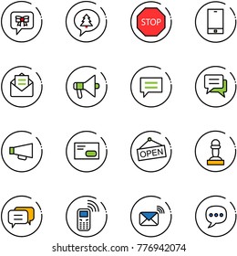 line vector icon set - bow message vector, merry christmas, stop road sign, phone, opened mail, loudspeaker, chat, envelope, open, pawn, dialog, mobile, wireless