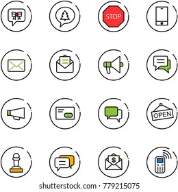 line vector icon set - bow message vector, merry christmas, stop road sign, phone, mail, opened, loudspeaker, chat, envelope, dialog, open, pawn, dollar, mobile