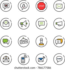 line vector icon set - bow message vector, merry christmas, stop road sign, mail, opened, loudspeaker, chat, dialog, open, pawn, dollar, mobile phone, wireless