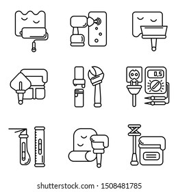 Line vector icon set. 
Building tools.