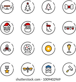 line vector icon set - cafe vector, christmas tree, bow, santa claus, sock, garland, holly, snowball, star medal, pennant, dragonfly, chevron, paint roller
