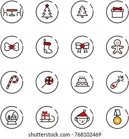 line vector icon set - cafe vector, christmas tree, gift, bow, sock, cake man, lollipop, champagne, snowball house, sleigh, elf, star medal