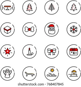 line vector icon set - cafe vector, christmas tree, gift, bow, santa claus, snowflake, star, candle, calendar, angel, lounger, reading, bungalow