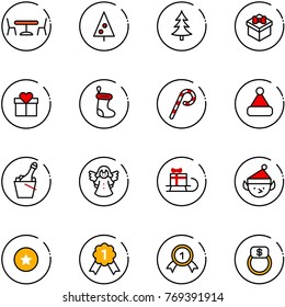 line vector icon set - cafe vector, christmas tree, gift, sock, lollipop, hat, champagne, angel, sleigh, elf, star medal, gold, finger ring