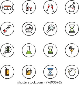 line vector icon set - cafe vector, wine, glasses, champagne, snowball house, bacteria, sand clock, head hunter, flask, drink, beer, protect glass