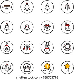 line vector icon set - cafe vector, christmas tree, gift, sock, ball, garland, snowman, wreath, angel, snowball house, gold medal, star