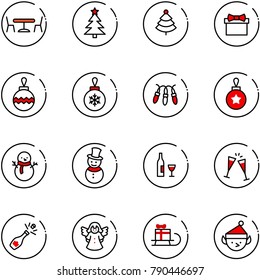 line vector icon set - cafe vector, christmas tree, gift, ball, garland, snowman, wine, glasses, champagne, angel, sleigh, elf