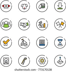 line vector icon set - candy vector, dog, coin, download, group, agreement, career, flags cross, check, sail boat, binary code, sand clock, hdd, plumber, gear, wirligig toy