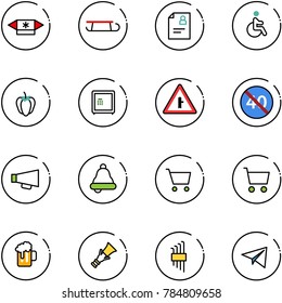 line vector icon set - candy vector, sleigh, patient card, disabled, sweet pepper, safe, intersection road sign, end minimal speed limit, loudspeaker, bell, cart, beer, dowel, allen key set