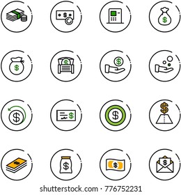 line vector icon set - cash vector, atm, money bag, chest, investment, pay, back, check, dollar, mail
