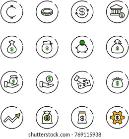 line vector icon set - cent vector, coin, dollar exchange, account, money bag, piggy bank, investment, cash pay, purse, growth arrow, managemet