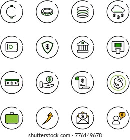 line vector icon set - cent vector, coin, money rain, safe, bank, atm, cash, investment, account history, dollar, case, growth, mail, dialog